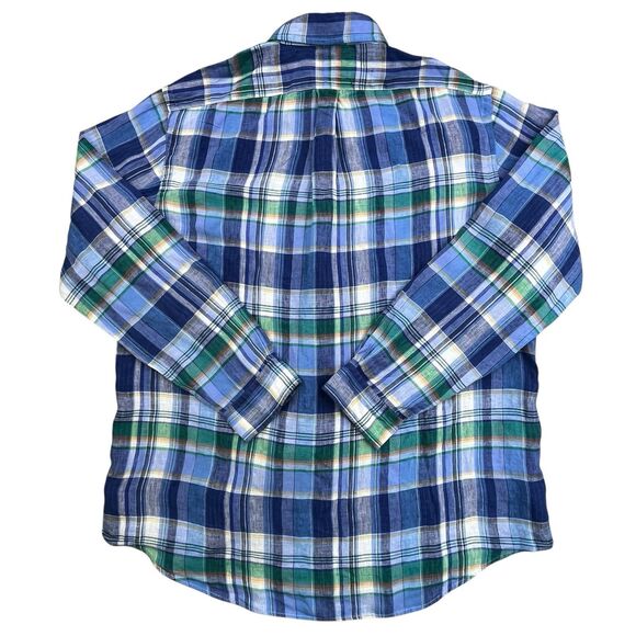 Polo Ralph Lauren Linen Shirt XL Blue Green Plaid Classic Preppy Beach Preppy - Picture 6 of 11